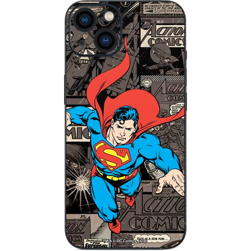 DC Comics Superman Vintage Action pose pattern iPhone 14 Plus Skin